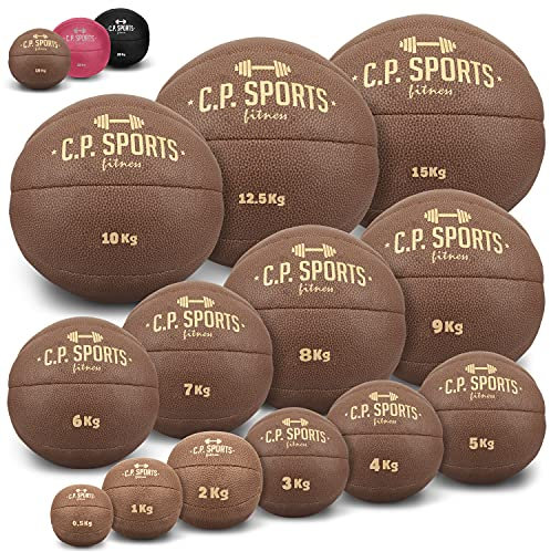 C.P. SPORTS Medizinball aus hochwertigem Kunstleder - Fitness Ball, Trainingsball, Gewichtsball, Slamball, Wallball, Gewichtsbälle für individuelles Training - Gewicht: 9 KG - Farbe: Braun