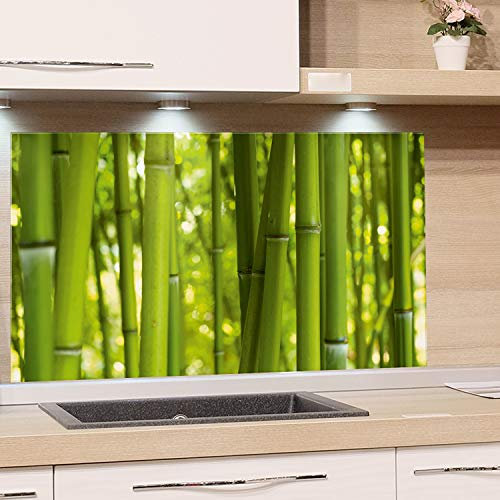 GRAZDesign Spritzschutz Küchenrückwand Küche Glas für Herd und Spüle, Rückwand Küche, Glasplatte mit Motiv, Küchenrückwand Glas Bambus grün, 100x50cm