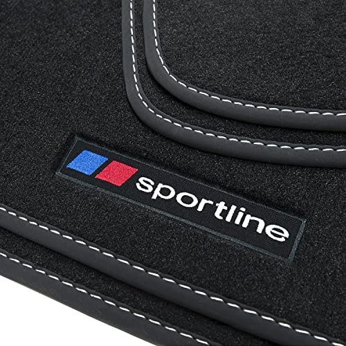 tuning-art Fußmatten passend für Ford C-Max 2 II 2010-2015 | 4-teilig 100% passgenau Sportline Design Befestigungssystem Bandeinfassung Handeingearbeitete Ziernähte Velours