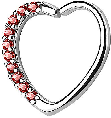 Piercingfaktor Continuous Piercing Ring Herz mit Kristall Strass Herzchen für Tragus Helix Ohr Cartilage Knorpel Ohrpiercing Silber Rot Rechts