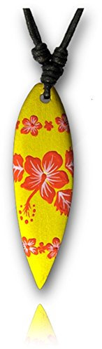 CHICNET Surferkette Baumwolle Holz Surfbrett Blume Türkis handbemalt verstellbar Kette gelb