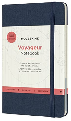 Moleskine Voyageur Notebook, Travel Notebook, Fabric Hard Cover with Elastic Closure, Ocean Blue Colour, Size 11.5 x 18 cm, 208 Pages