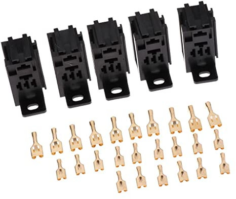 5 Stücke 60 amp 5 pin Relaissockel, 5 Polig Flachsteckhülse Relais Sockel, 5 Pin Relay Connector Socket, 60AMP Relay Board Mount Connector, Relay Connector Socket Holder für 25 Kupferklemmen