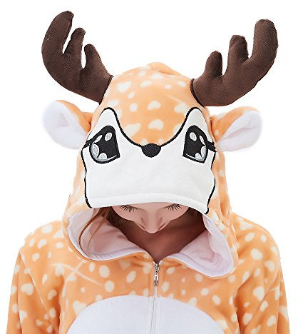 ABENCA Einteiler für Damen, Rentier-Kostüm, für Erwachsene, Halloween, Weihnachten, Cosplay - Beige - Small