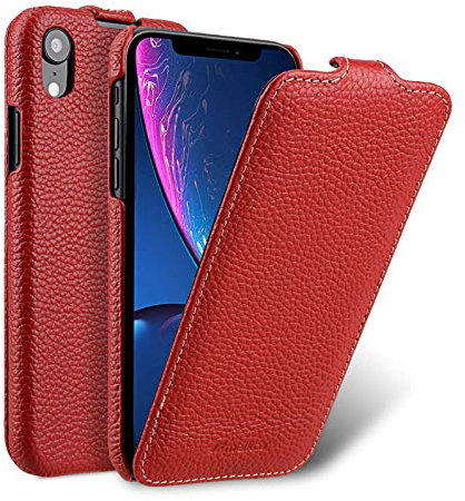MELCKO Tasche passend für Apple iPhone XR (6,1 Zoll), Case Außenseite aus beschichtetem Leder, Schutz-Hülle klappbar, Flip-Case, Ultra-Slim Cover, Etui, Rot