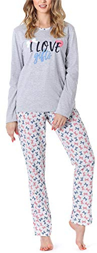 Merry Style Damen Lang Zweiteiliger Schlafanzug aus Baumwolle Pyjama Set Winter MS10-169 (Melange Schleife, S)