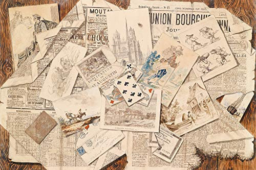 1art1 Zeitungen XXL Poster Französische Zeitungs-Collage Mit Postkarten, Vintage Style Plakat | Bild 120x80 cm