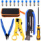 Hilitchi Herramienta de compresión coaxial 5 en 1 con manual de instrucciones (idioma español no garantizado), pelacables RG6 RG59 RG11 75-5 75-7 y micro cortador con 10 conectores de compresión F