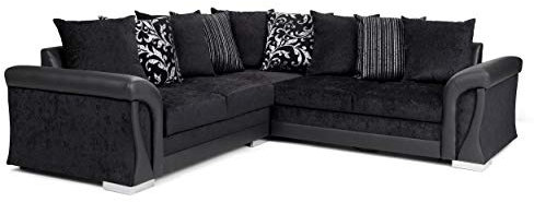 Corner Sofa Bed Sally with Storage Black Fabric/Faux Leather Scatter or Formal Back Cushions (Scatter Back Cushions), 3 Piece Set