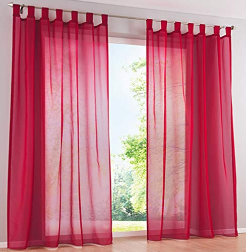 SIMPVALE 2 Stücks Voile Vorhänge zu Gürtelschlaufe transparent Vorhänge Fenster Balkon aus,Rot,140x270cm