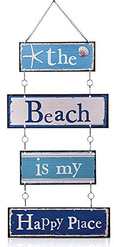 Metall Hängen Vintage Design Strand Teller Tür Wand Dekor Schild Mit Diamant-Besetzt Seestern, The Beach Is My Happy Place Dekorative Zeichen