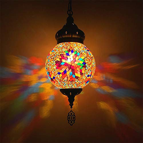 AIBOTY Türkisch Pendelleuchten, Klassische Mosaik-Lampen Handgemachte Hauptfarbe Glas Marokkanische Laternen hängende Lichter 8 Breite für Restaurant,I