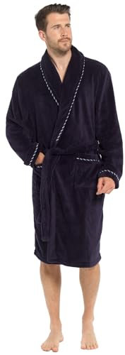 Strong Souls Mens Luxury Fleece Dressing Gown Rope Trim Navy Large