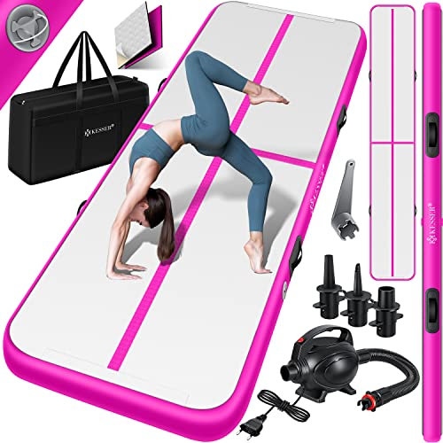 KESSER® Turnmatte Aufblasbar Fitness-Matte Gymnastikmatte | inkl. Tragetasche & elektr. Luftpumpe | Yogamatte, Tumbling Matten, Trainingsmatte (Rosa, 600 x 100 x 10 cm)