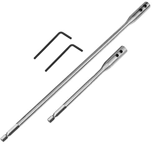 Hotop 4 Pieces 1/4 Extension Drill Bit Set Wood Spade Drill Bit Extension, 6 and 12 Inches with 2 Pieces Key, Use with High-Carbon Steel Wood Spade