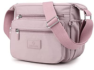 PORRASSO Femme Sac à Bandoulière Sac D'épaule de Loisir Multi-Poches Nylon Sac de Messager Sac à Main pour Voyage Randonnée Usage Quotidien Violet Clair