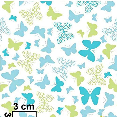 11,99€/m Schmetterling 100% Baumwolle Baumwollstoff Kinder Meterware Handwerken Nähen Stoff (Schmetterling Blau Grün Weiß, 150x160cm (11,99€/m))