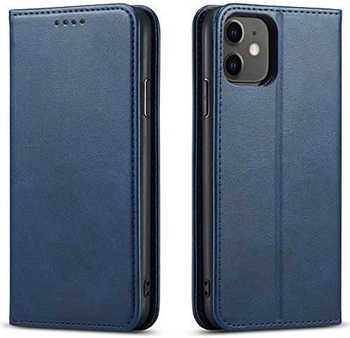 Mixroom - Custodia Cover Case a Libro Blu Per iPhone 12 Mini Con Stand In Ecopelle Chiusura magnetica Formato Portafoglio Parte Interna In TPU Morbida con Bordi Piatti