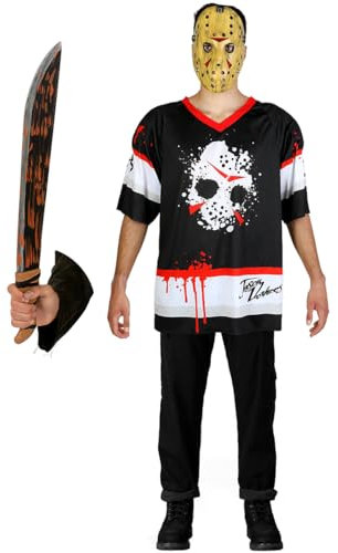 Funidelia | Déguisement de Jason Vendredi 13 hockey avec machette grande taile pour homme Friday the 13th - Déguisement pour Adultes et accessoires pour Halloween, carnaval et fêtes. - Taille XXL