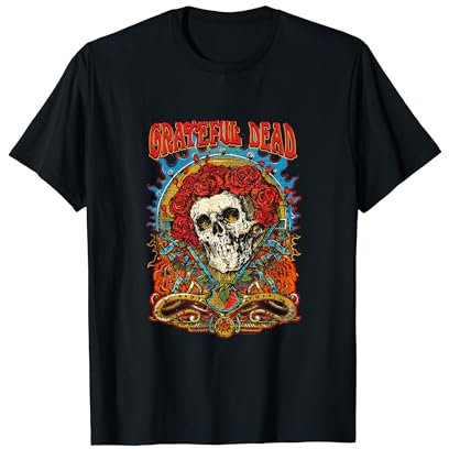 Grateful Dead T-Shirt Schwarz Klassisch Halbarm-Geblümtes T-Shirt S Männer