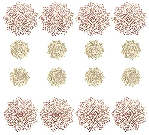 Rose Gold Placemats and Coaster Sets of 8,wipeable placemats and coasters，Suitable for kitchens, restaurants, and hotels, easy to clean pvc placemats,size:38cm, 15inches