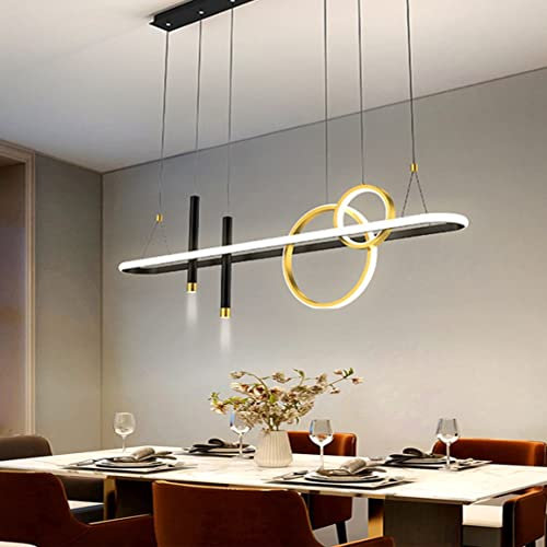 LED Pendelleuchte Esstisch 100cm,Dimmbare 60W LED Hängeleuchte, Esszimmer Pendellampe mit Fernbedienung, Moderne Schwarz Gold Hängelampe für Büro Schlafzimmer, Kücheninsel Hause LED Esszimmer lampe