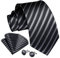 Enlision Herren Gestreifte Krawatte Taschentuch Hochzeit Formell Business Krawatten und Einstecktuch Manschettenknöpfe Set Schwarz/Weiß 2