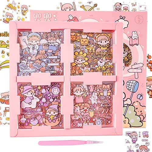 100 Blatt niedliches Cartoon-Mädchen-Aufkleber-Set, Kawaii-Figur, PET Transparent Dekorative Sammelalbum-Aufkleber für Junk-Journal, DIY-Kunsthandwerk, Fotoalbum, Planer, Kalender und Notizbuch