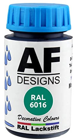 Alex Flittner Designs Pintura de barniz RAL 6016 compatible con puerta brillante, 50 ml, madera, metal, muebles, baño, barniz retocado, pintura de recompatible conción