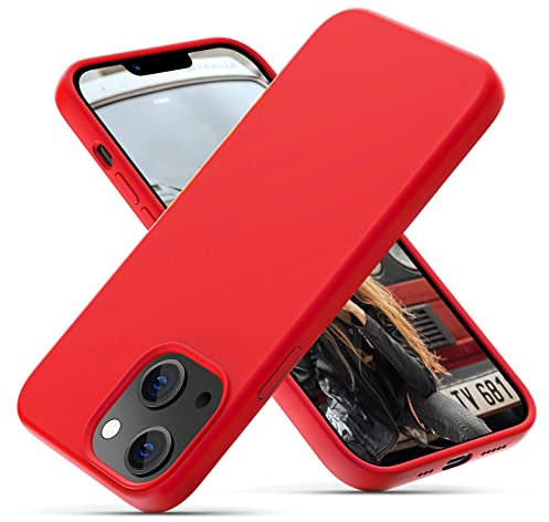 OitiYaa Silicone Case Compatible with iPhone 14 Case 6.1 Inch, Soft Ultra Slim Protective Shockproof Liquid Silicone Phone Case with Anti-Scratch Microfiber Lining, Red