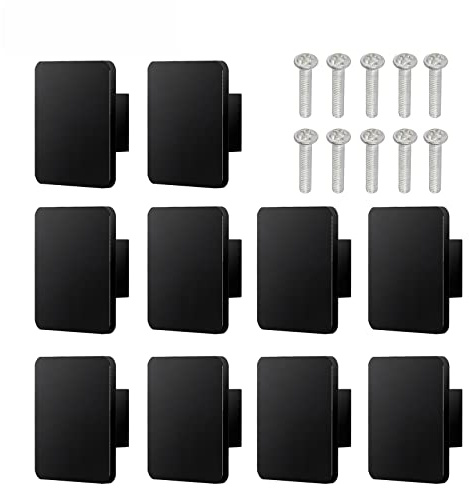 Bohaner 10 Pcs Cabinet Knobs,Aluminum Single Hole Handle with Screws for Home Decorating, Matte Square Door Kitchen Hardware Cupboard Knobs Black