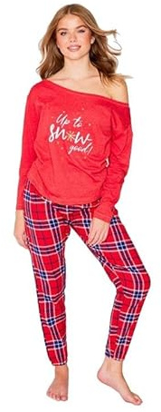 haddow GROUP Up to Snow Good Pyjama Set Women Nightwear/PJ/Lounge Set (L = UK 16-18) Red