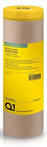 Graff-City Q1 Pre Taped Masking Paper 25m Roll - Multi Size Protective Sheets - Paint Sealing (30cm x 25m)