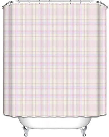 EHOMERY Duschvorhangklammer Badevorhang Rollo Gitter Anti Schimmel Duschvorhang Badezimmer Vorhänge Fenster Polyester Rosa Rostfreie Ösen Und 12 Hakenringe, 180X200Cm
