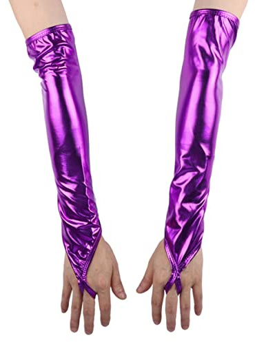 inhzoy Damen Glänzende Fingerlose Handschuhe Lang Fest Opernhandschuhe Disco Fasching Halloween Kostüm Gogo Nachtclub Party Rave Outfit