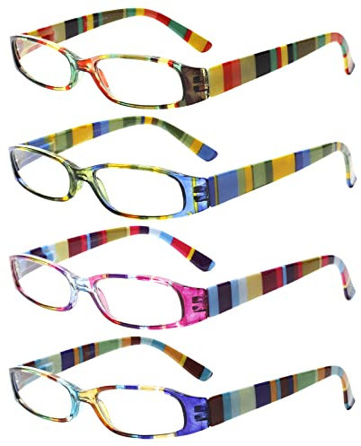 COJWIS 4 Pack Damen Lesebrille Mit Schönes Muster Brille Federscharnierleser für Frauen Reader (4 Farbe Mischen-2, 2.25, multiplier_x)