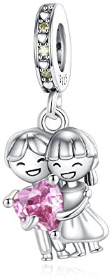 Amuefer Loved Couples Charms für Armbänder Hochzeit Jahrestag Herz Rosa Dangle 925 Sterling Silber Charm Geschenk für Frauen