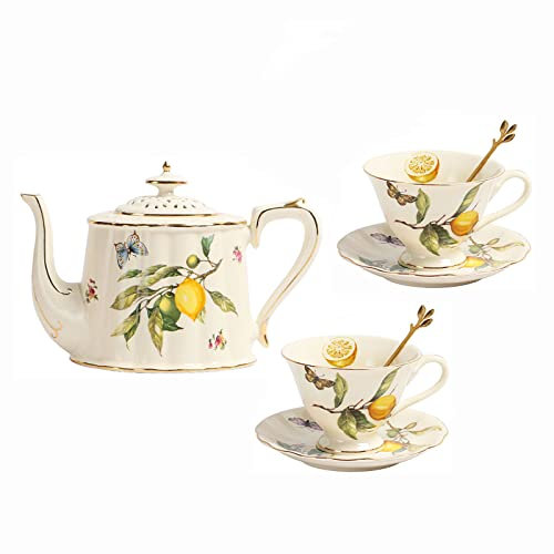 Tea Sets with Teapot Vintage Porcelain Tea Set for Adults Coffee Cups and Saucers Old Country Roses Teapot 5 Piece Decoration