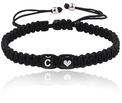 Initial A-Z Armband mit Buchstaben und Herz, Partnerarmband Geflochtenes Band verstellbarer Kette Seilarmband, Paar Geschenk für Frauen und Männer (C)