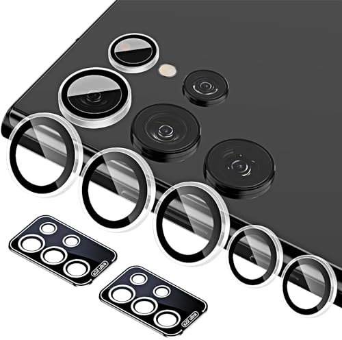 QUESPLE for Samsung Galaxy S22 Ultra Camera Lens Protector [2 Set], HD Scratch-Resistant Ultra-Thin Galaxy S22 Ultra Tempered Glass Camera Protector Film, Metal Ring Camera Cover, Transparent
