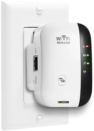 Wi-Fi Range Extender, Wireless Signal Booster Up to 3000sq.ft /Wi-Fi Repeater Hotspot with Ethernet Port and integrated Antennas, Plug and Play, Smart Signal Indicator WPS Function, Easy Setup UK Plug