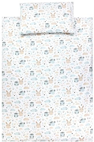 TupTam Kinder Bettwäsche Set Babybettwäsche Bettbezug 100 x 135 120 x 90 Kissenbezug 40 x 60 Jungen Mädchen 2-TLG, Farbe: Hase/Eule, Größe: 135x100 cm