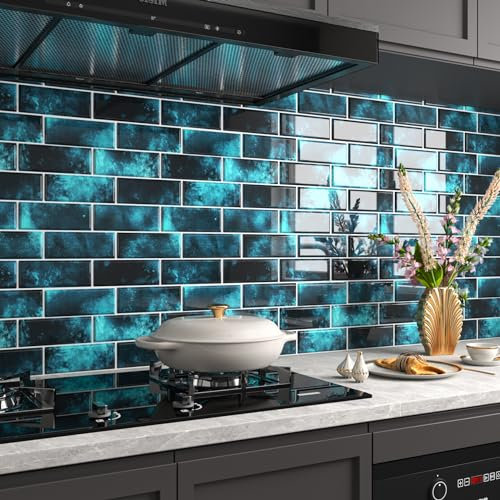 FunStick Fliesenaufkleber Küche PVC Fliesen Selbstklebend Küche Wand Dunkelblau Fliesenfolie Küche Bad Wasserfest Fliesen Zum Kleben Bad Wand 3D Fliesenaufkleber Marokkanisches Blau 30×30CM 5 Stück