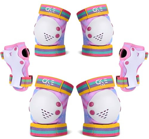 CKE Regenbogen Knieschützer für Kinder Knieschützer und Ellenbogenschützer Satz Kleinkind Schutzausrüstungsset für Mädchen Jungen mit Handgelenkschützern für Skaten, Radfahren, Fahrrad, Inlineskaten