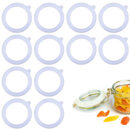 12 Stück Silikon Gummiringe für Weckgläser, 70 * 95mm Einmachgummiringe, Gläser Gummiringe Weiß Weich Ersatz, Luftdichte Einmachgummis für Weithalsgläser Klammer Deckel Einmachglasdeckel