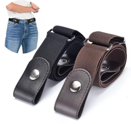 VBKITW 2 Stücke Schnallenfreier Verstellbarer Gürtel, Elastischer Gürtel für Damen oder Herren, Unsichtbarer elastischer Gürtel ohne Schnalle für Jeans Hosen, Kleider (Schwarz)