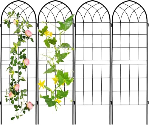 LZRS Lot de 4 Tuteur pour Plantes Grimpantes, Treillis de Jardin Rustiques Kit Palissage Plantes Grimpantes de 180,3 x 50,8 cm avec Revêtement en Métal Noir