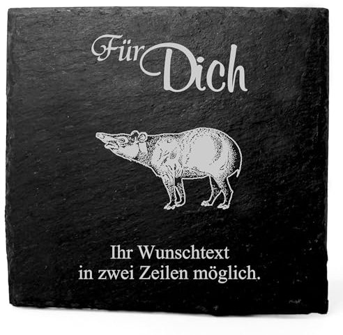 Deko Schiefer Untersetzer personalisiert Tapir - Für Dich - 11x11cm Schwarz Bierdeckel Tischdeko Bieruntersetzer Weinuntersetzer