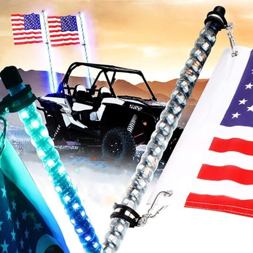 MekUk Feux fouets à LED 2 pièces LED Fouet lumières, Fouet lumières fouets éclairés avec télécommande 360 ​​° fouets Spirale lumière LED fouets Accessoires de Lampe pour UTV, VTT (Size : 3FT)