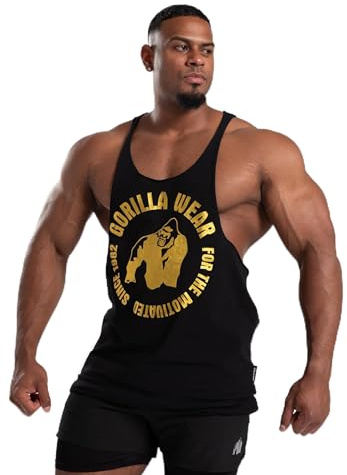 Gorilla Wear Melrose Stringer – Schwarz - Bodybuilding Tank Top Herren Logo Brust schmale Träger